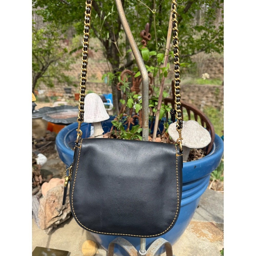 Coach 1941 Saddle Bag 23 Black Glovetanned Leather Crossbody 58241 Brass Chain - Picture 5 of 16